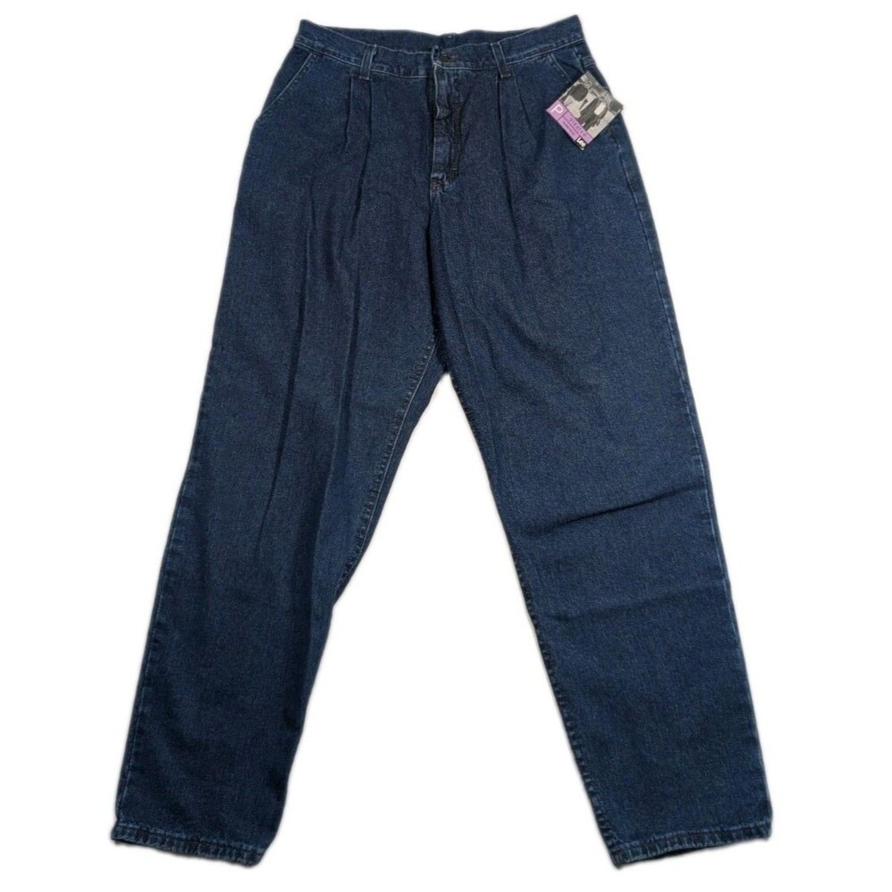 VTG Lee Riders Womens Blue Striped Pleated Mom Jeans Size 16 Medium